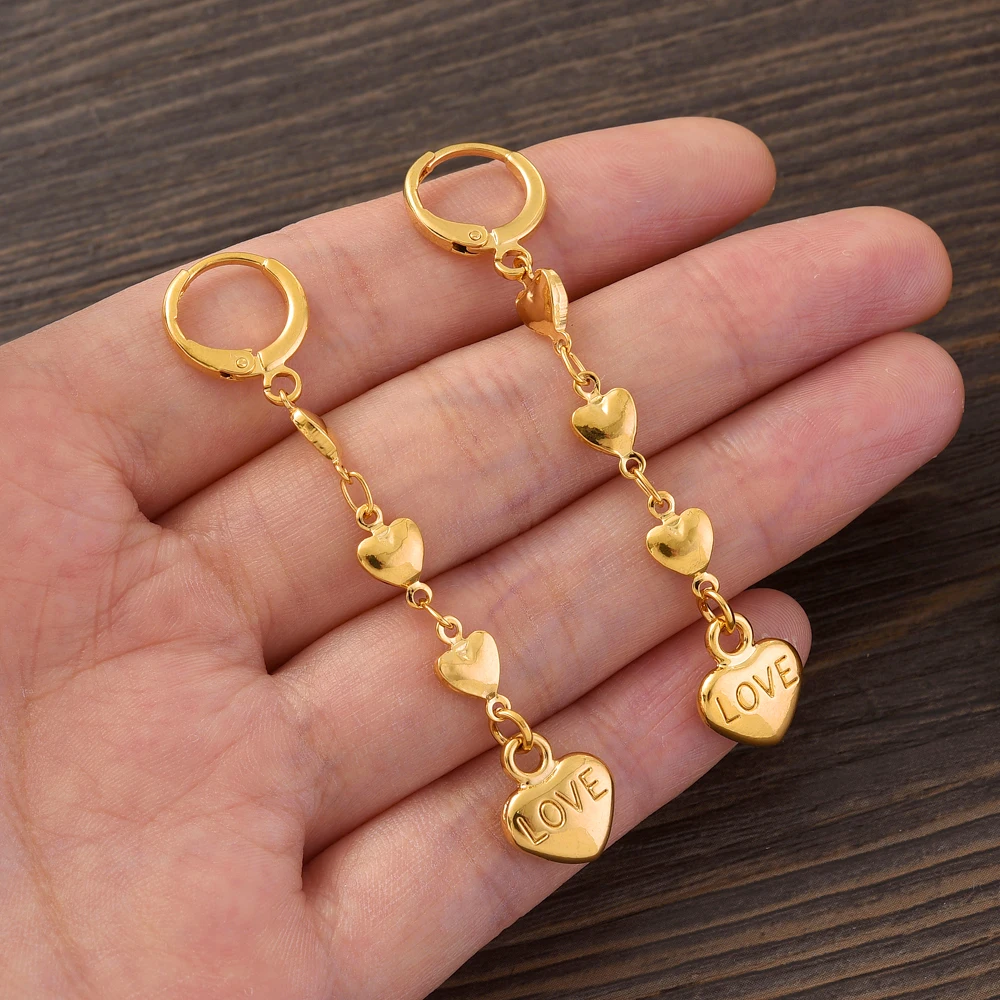 

Love Heart Earrings For Women Sweet Adorable Gold Color Piercing Ladies Drop Earring Girls Jewelry
