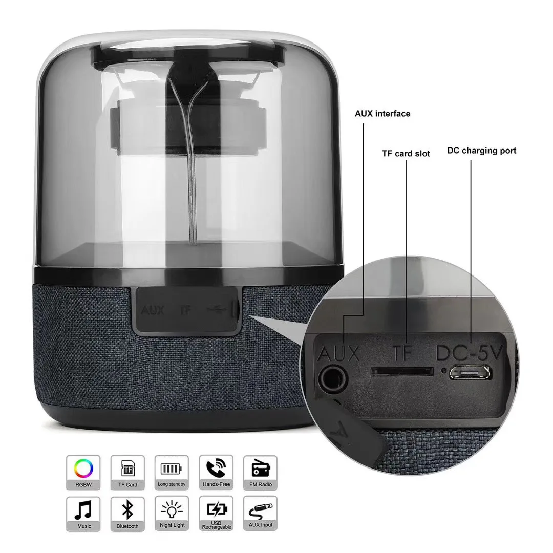 

080502Deluxe Harman Carton Coloured Glaze breath light wireless Bluetooth speaker for high volume