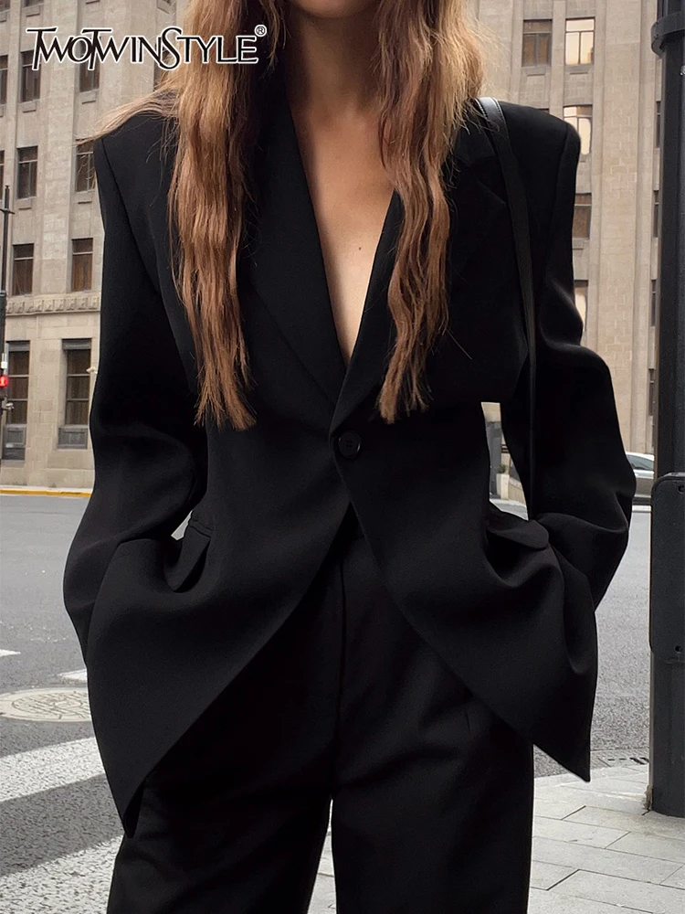 

Женский блейзер на одной пуговице TWOTWIN, Осенний блейзер с V-образным вырезом и длинным рукавом, 2022