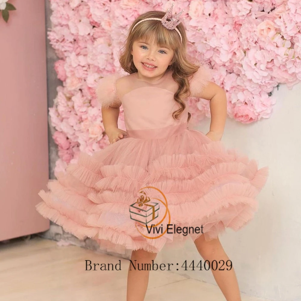 

Pink Gorgeous Sleeveless Flower Girl Dresses with Soft Tulle Tiered Scoop Wedding Party Gowns Tutu فساتين للحفلات الراقصة