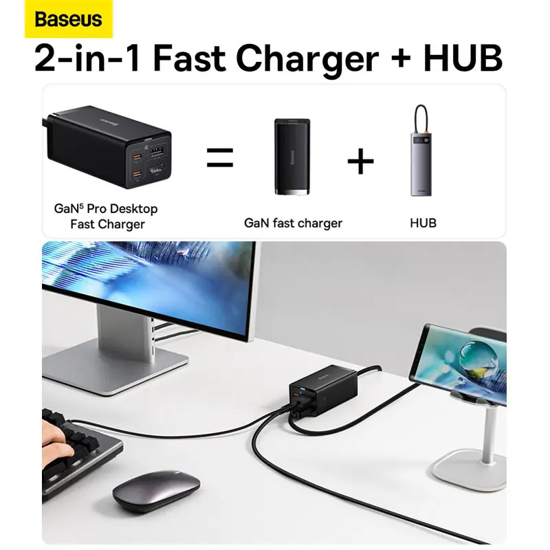 BASEUS 67 Вт GaN USB C зарядное устройство PD Быстрая зарядка для iPhone Тип концентратор 4K