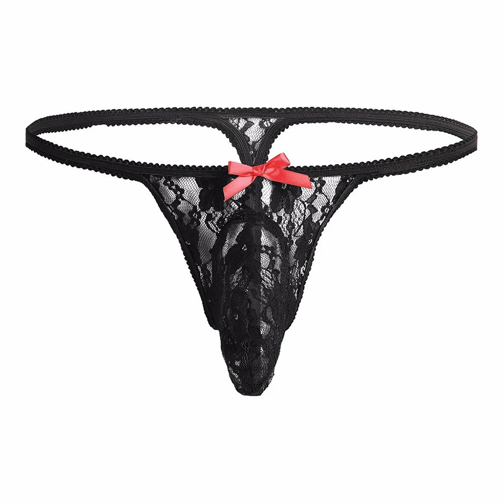 

Lace Men's Briefs Sexy Lace Male Thong Mens Sissy Panties Underwear Thongs Mesh U Convex Pouch Lingerie Underpants Bow G-String