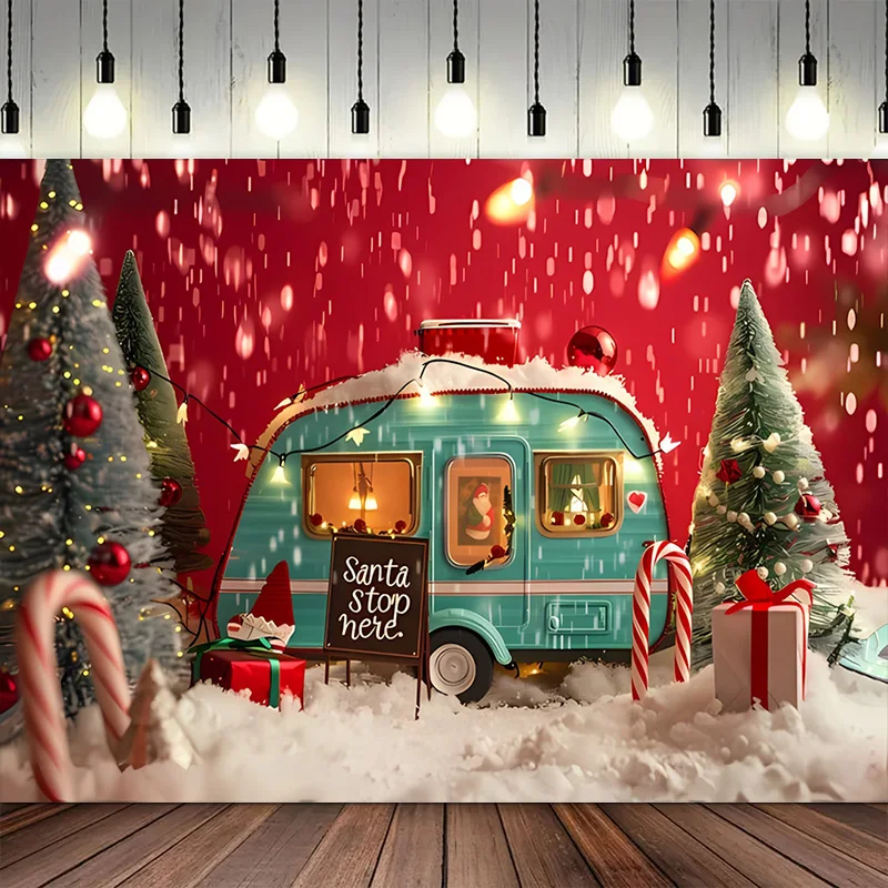 Christmas Photography Background Retro Truck Xmas Tree Forest Snow Candy Cane New Year Party Props