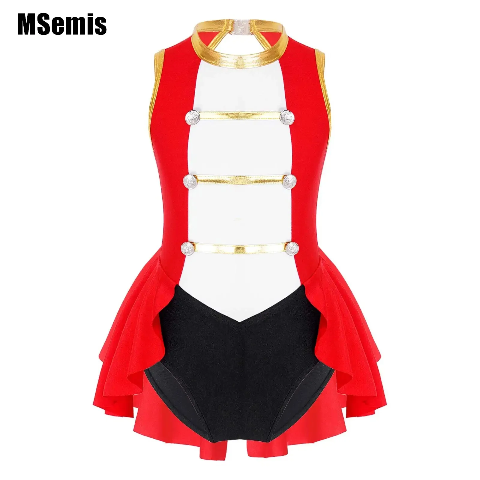 

Kids Girls Halloween Circus Ringmaster Cosplay Costumes Vintage Sleeveless Color Contrast Jumpsuit Romper for Carnival Party