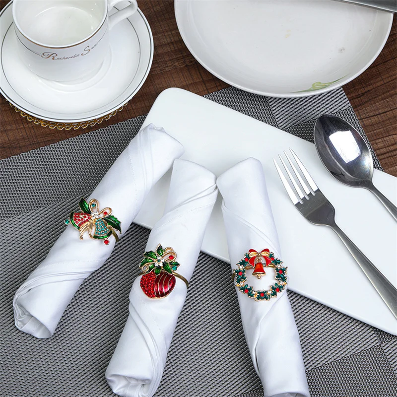 

Christmas Napkin Rings Holders Xmas Home Table Decor Metal Napkin Buckle For Christmas Dinning Wedding Thanksgiving Tableware