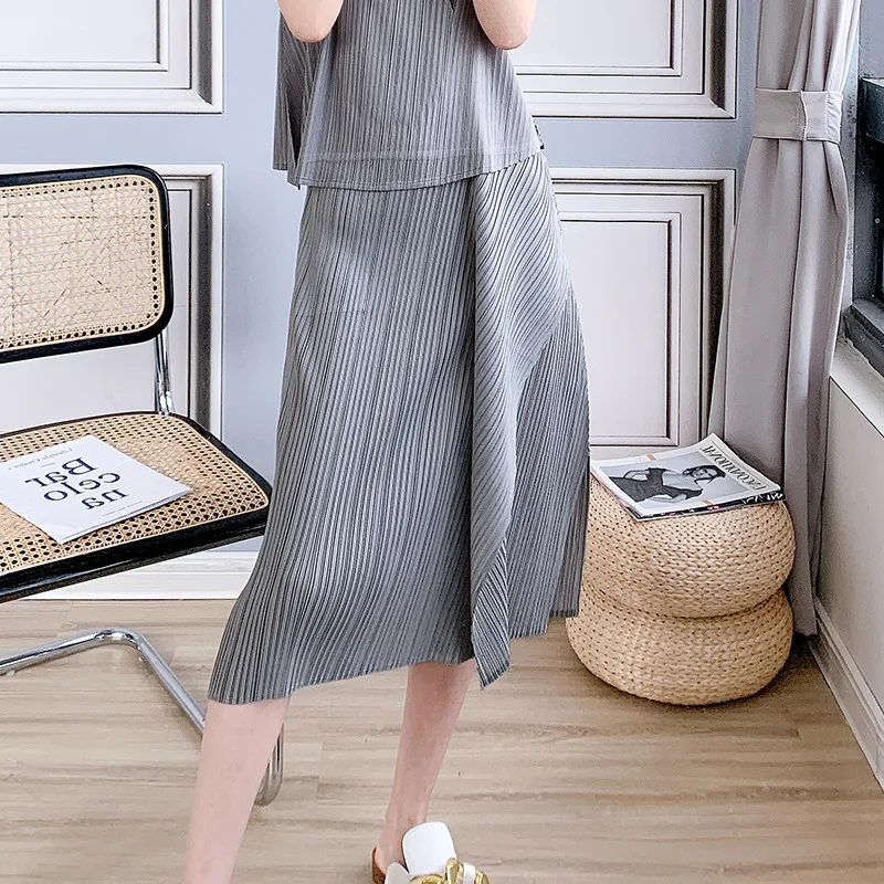 Miyake pleated skirt women's irregular design sense niche summer new temperament commuter a-line kelp skirt