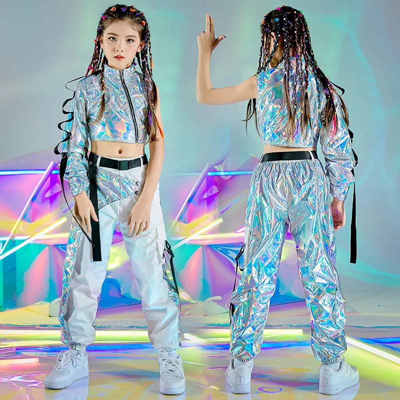 

Hip-Hop Dance Clothes Reflective Rave Outfit Girl Sets Jazz Dancewear Festival Tops Pants Catwalk Show Costume