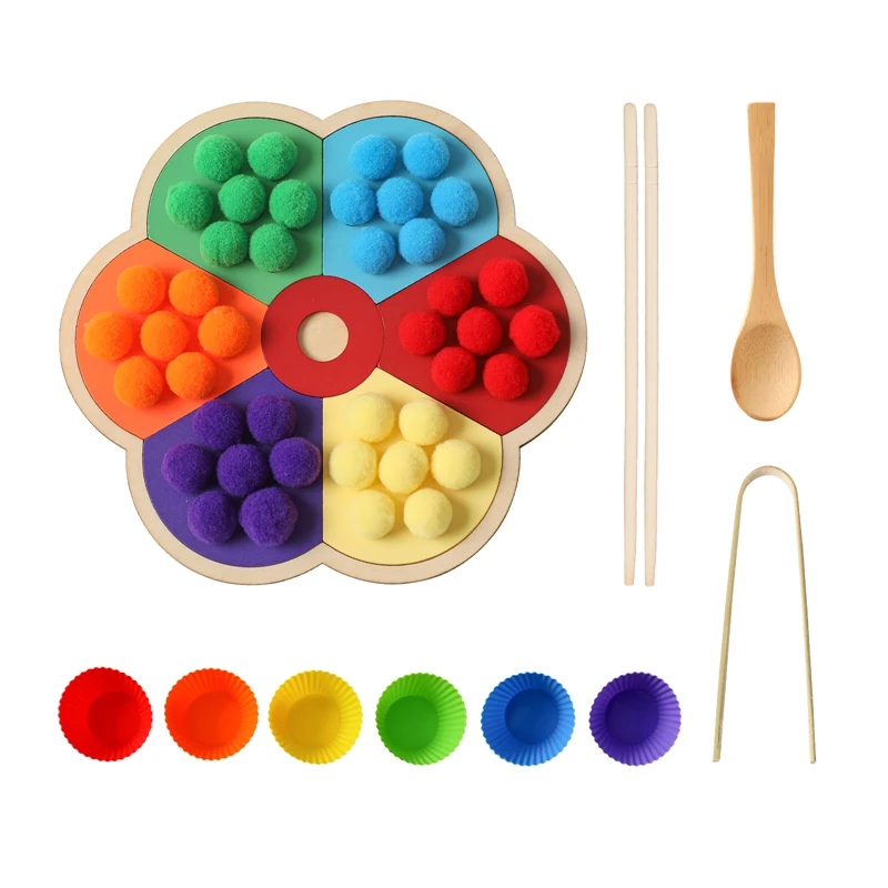 Montessori Toys Wooden Flower Rainbow Board Baby Color Sorting Sensory Toy Children Fine Motor Skill Education Toy For Kids Gift