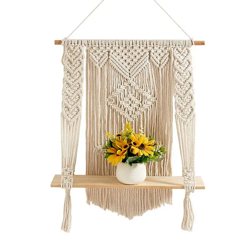 

Macrame Shelf Handmade Macrame Wall Hangings Shelf Woven Wood Shelf Tapestry Tassel Wall Floating Hangings Art Organizer Hanger