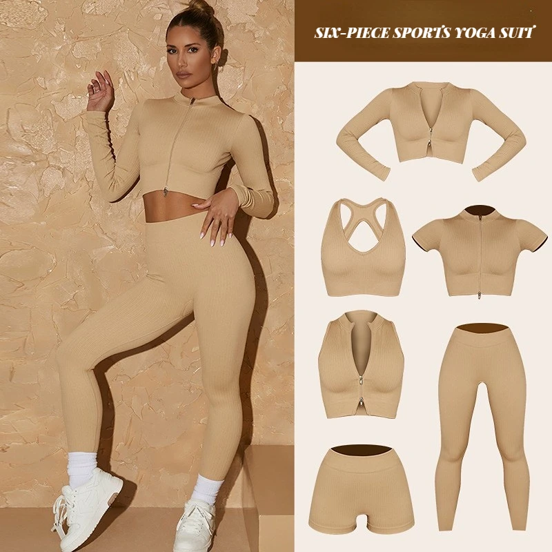 Women's Tracksuit Seamless Yoga Set Fitness Long Sleeve Crop Top Vest Bra High Waist Leggings Fitness Activewear