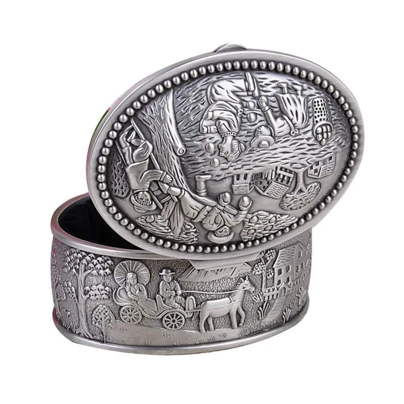 Ring Earrings Necklace Organizer Case Metal Keepsake Box For Girl Birithday Gift