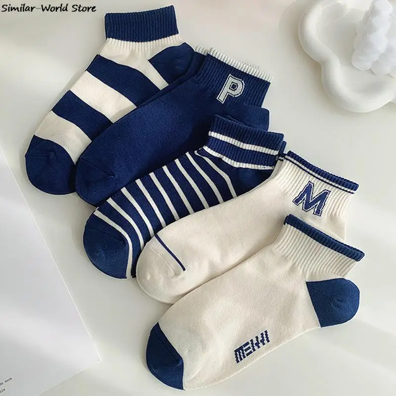 

Модные спортивные хлопковые носки в Корейском стиле, женские повседневные модные носки с буквенным принтом, уличные носки в полоску в стиле Харадзюку