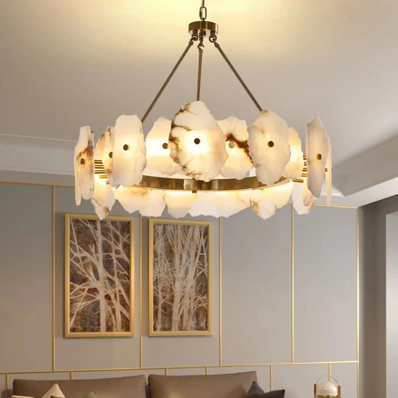 Светодиодный подвесной светильник из белого мрамора и меди цвета слоновой кости