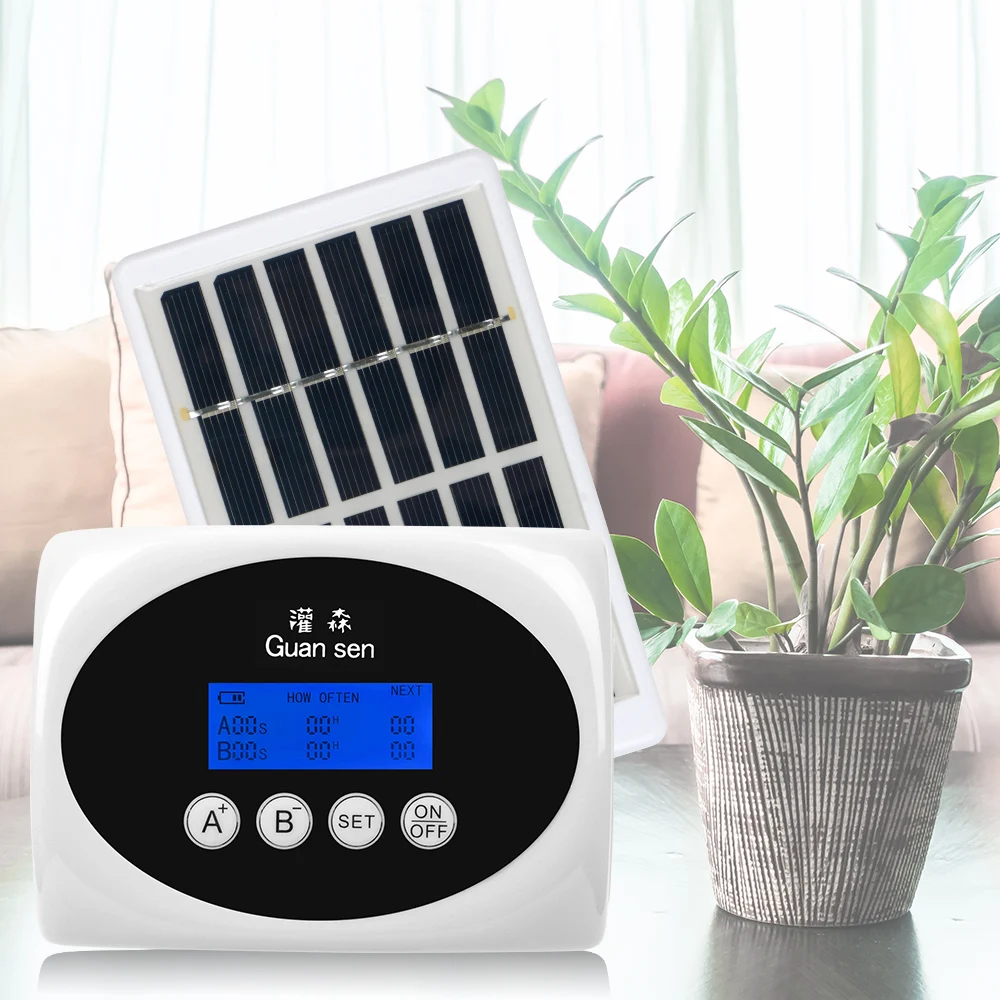 

Solar Drip System Timer Intelligent Automatic Watering Device for Plants Double Pump Garden Drip Irrigation Device Controller