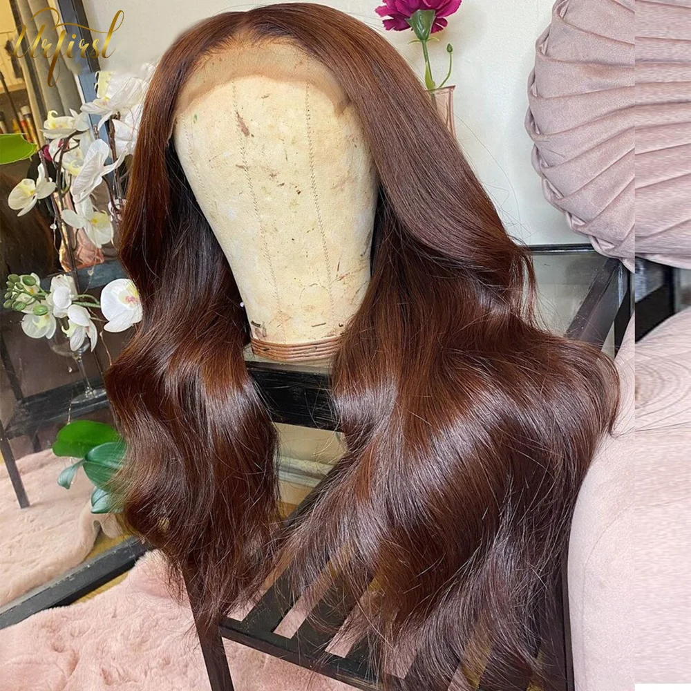 Urfirst 30Inch 13x6 Chocolate Brown Lace Front Wig Body Wave Transprent Lace Frontal Wigs For Women Remy Colored Human Hair Wigs