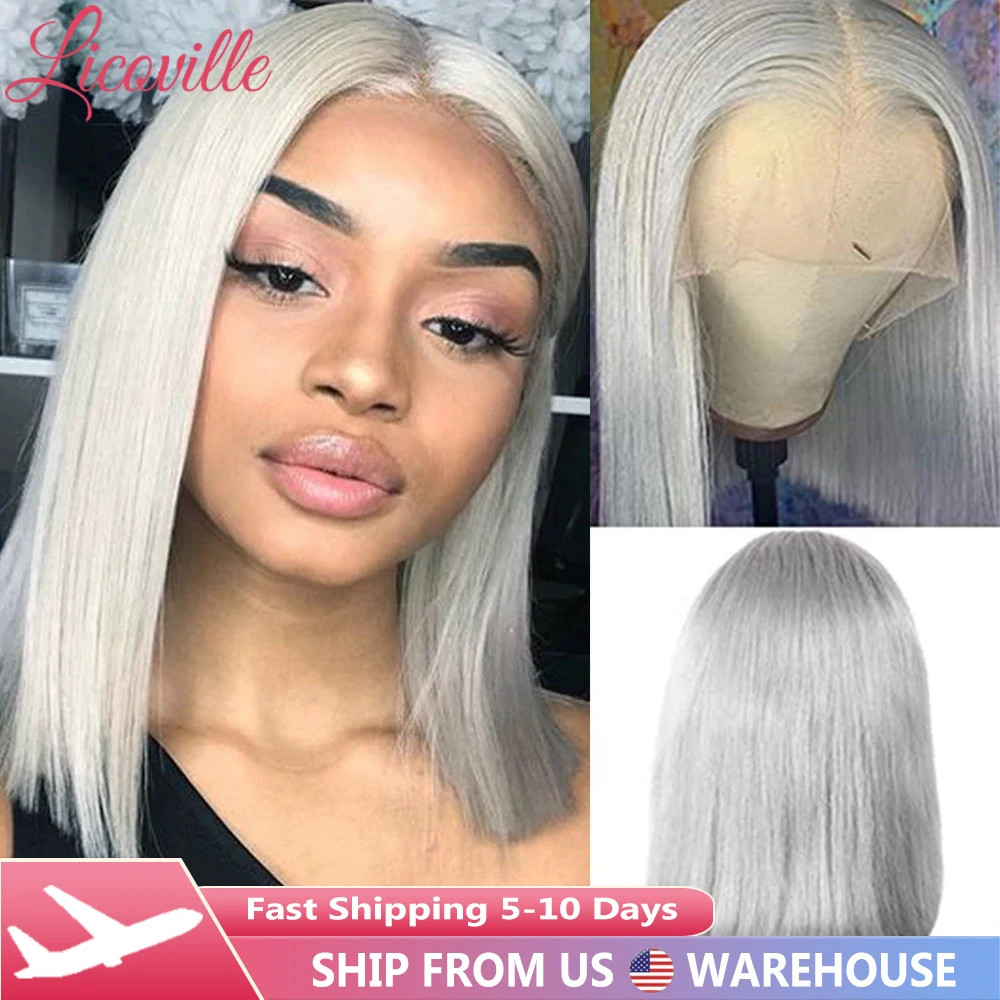 

Grey Bob Wig Human Hair T Part Lace Frontal Wig 13x1 Middle Part Brazilian Remy Hair Wigs for Women Pre Plucked Natural Hairline