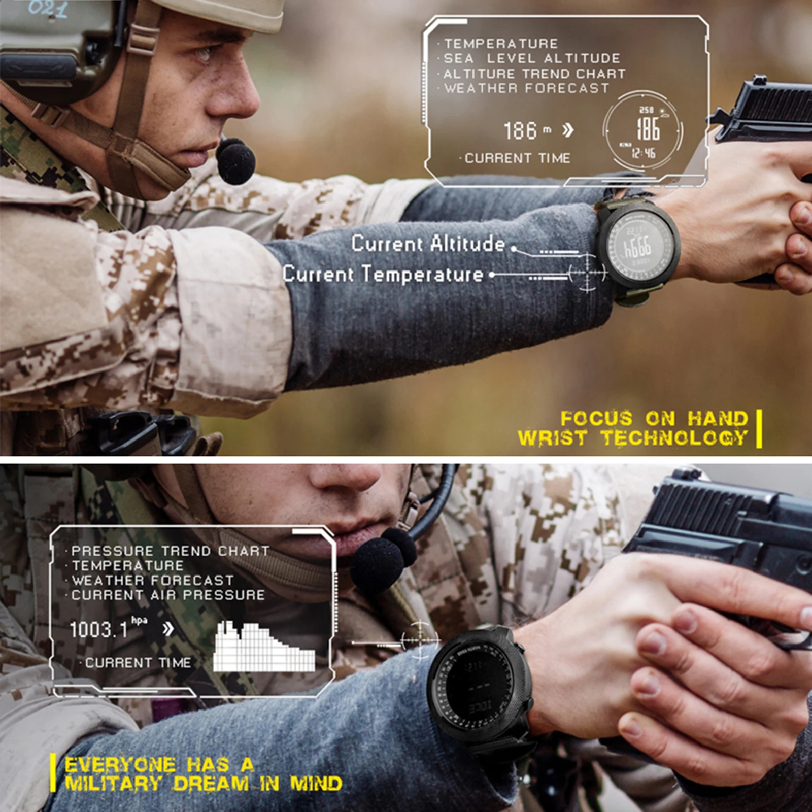 Часы наручные мужские цифровые с альтиметром барометром и компасом водостойкие