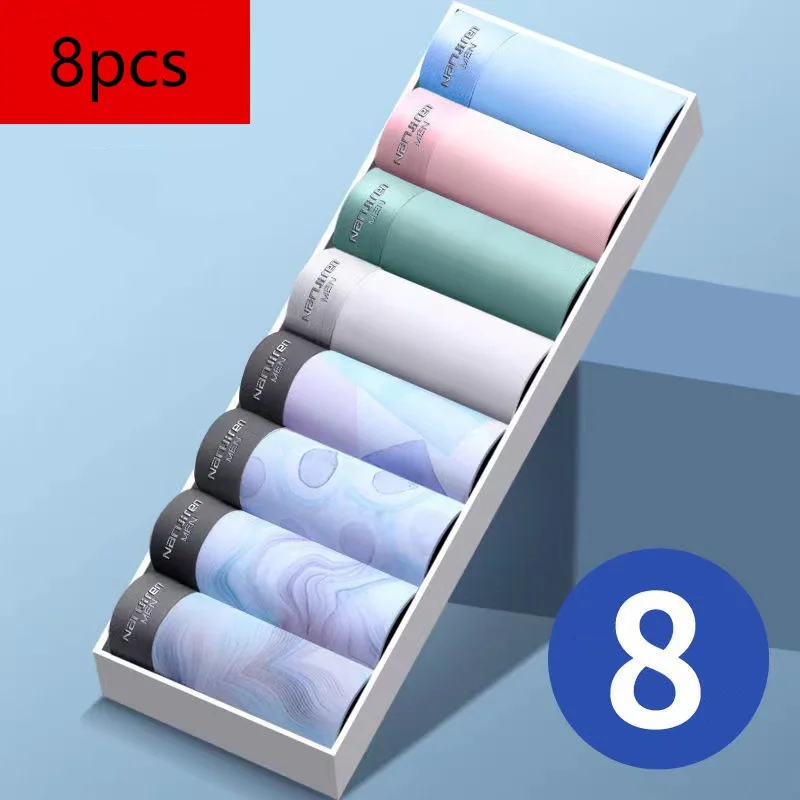 8/Pcs/Lot Boxer Men'S Shorts Breathable Comfortable Mens Underwear Mid Waist Antibacterial Ice Silk Male Quality Underpants