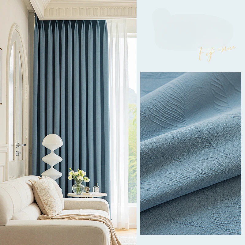 

Curtains for Living Dining Room Bedroom Chenille Thickened Shading New Style Light Luxury Modern Simple High-end Blue Fresh