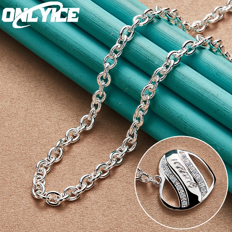 

Hot New 925 Sterling Silver 18 Inch Chain AAA Zircon Heart Pendant Necklace For Man Women Wedding Fashion Party Jewelry Gift