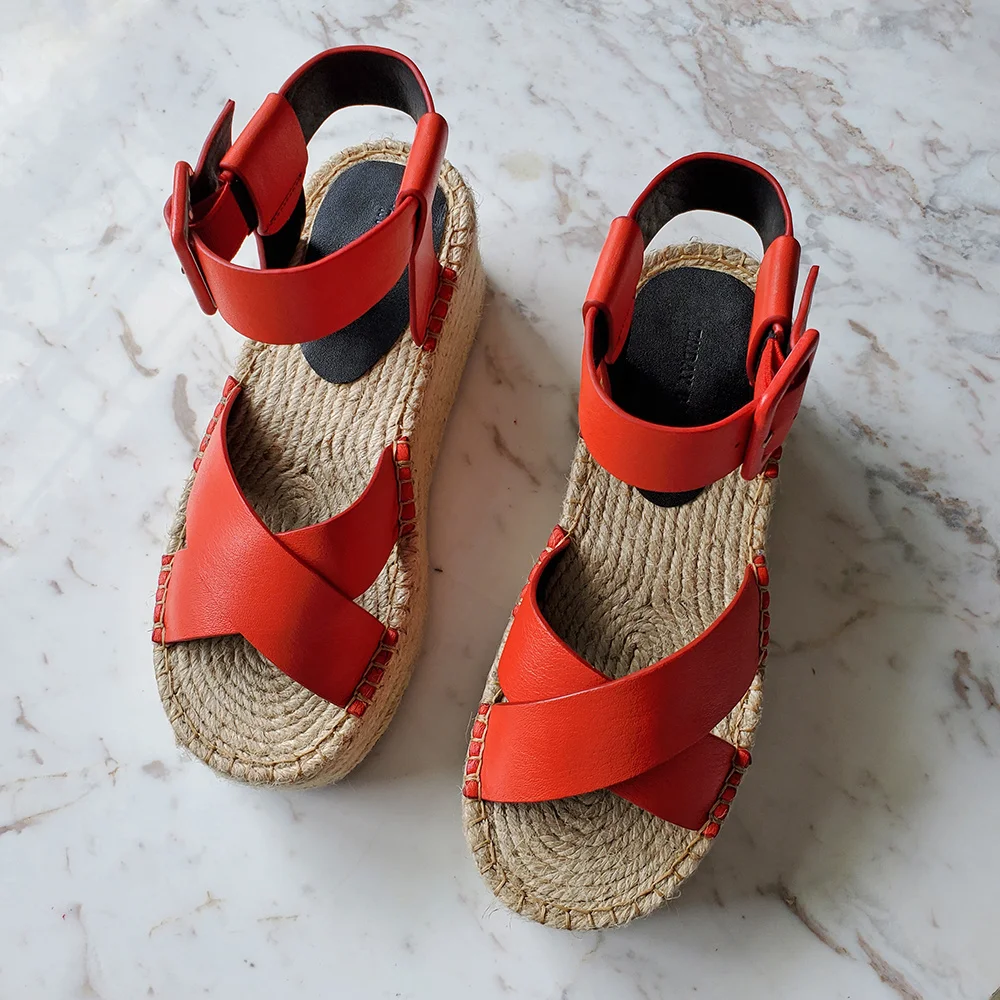 

Designer Women’s 2022 Wedge Shoes Woman Platform Heel Sandals Cow Leather Summer Lady Hemp Espadrilles Sandal Size 33-43