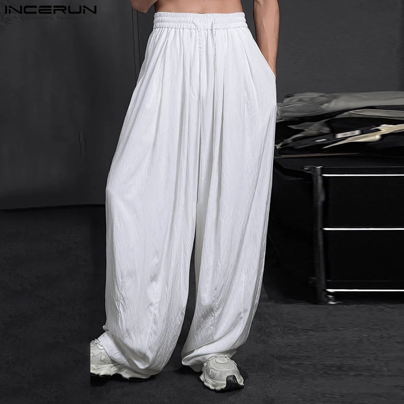 Штаны INCERUN мужские однотонные на шнурке свободные джоггеры повседневные брюки с