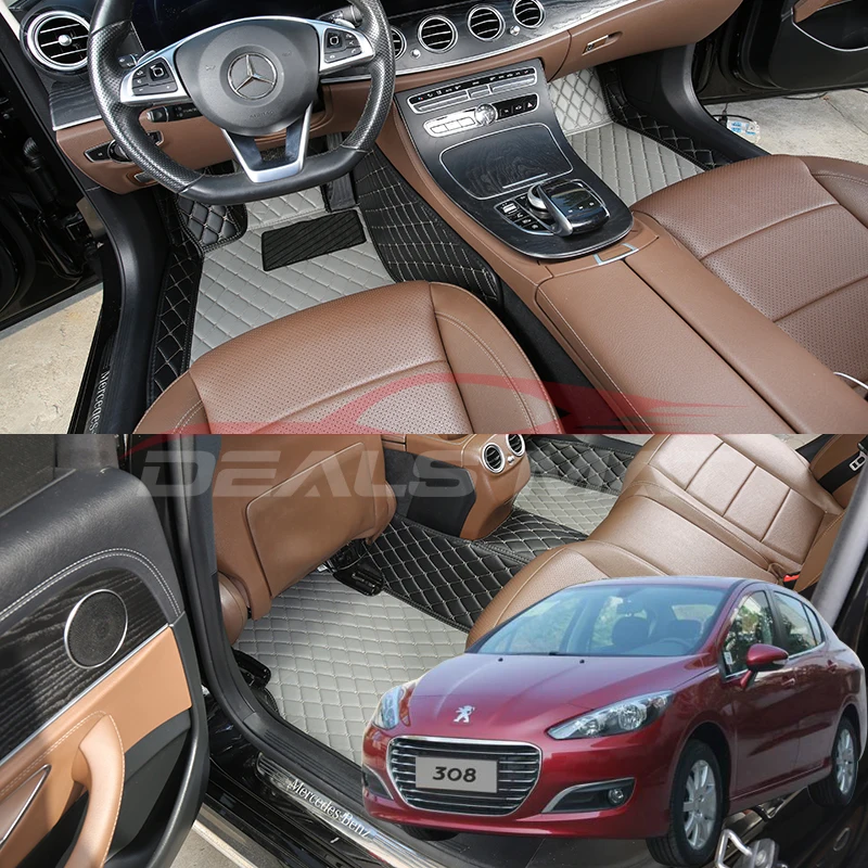 

Car Floor Mats For Peugeot 308 2012 2013 2014 2015 2016 Luxury Nappa Leather Interior Details Auto Carpet Rugs Pad Accessories