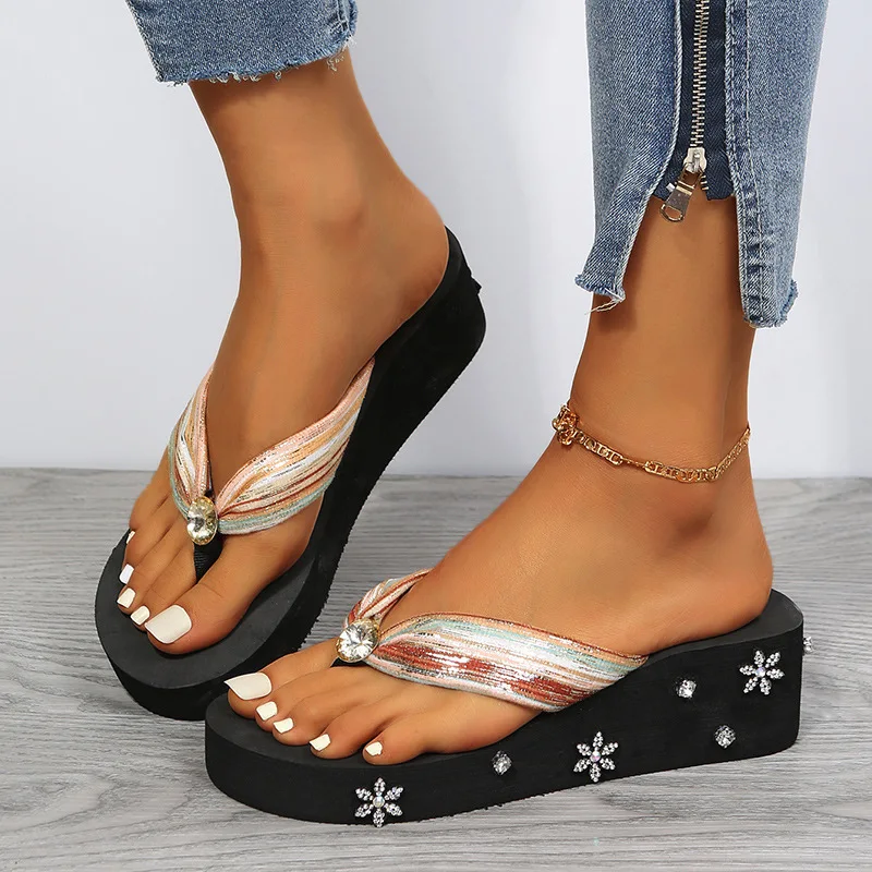 

Women's Flip Flops Rhinestone Snowflake Decorate Platform Shoes Wedges Light EVA Slippers New Casual Vacation Beach Slides Women