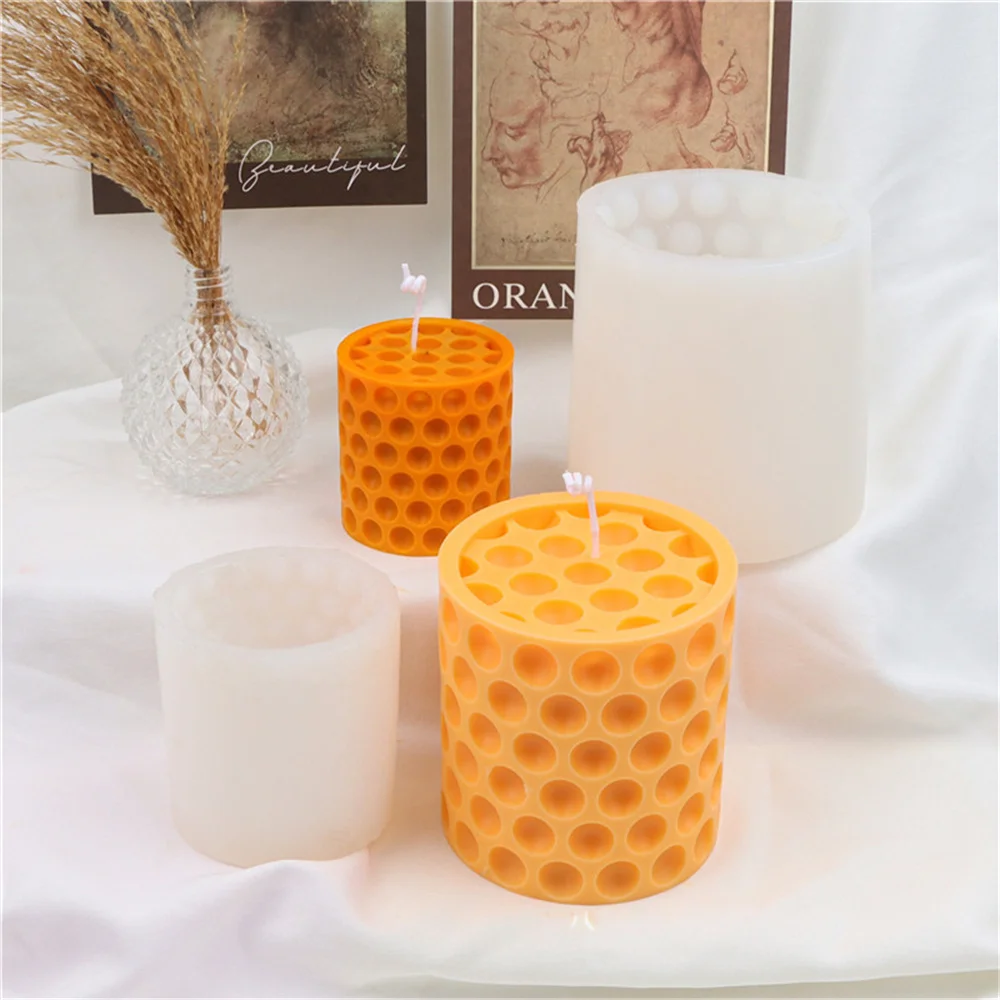 

3D Honeycomb Candle Silicone Mold DIY Cylindrical Fragrant Gypsum Manual Soap Aromatherapy Mold Candle Making Form for Candles