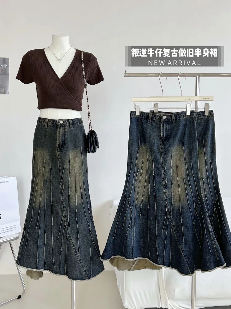 

Женская джинсовая юбка-годе средней длины Y2K