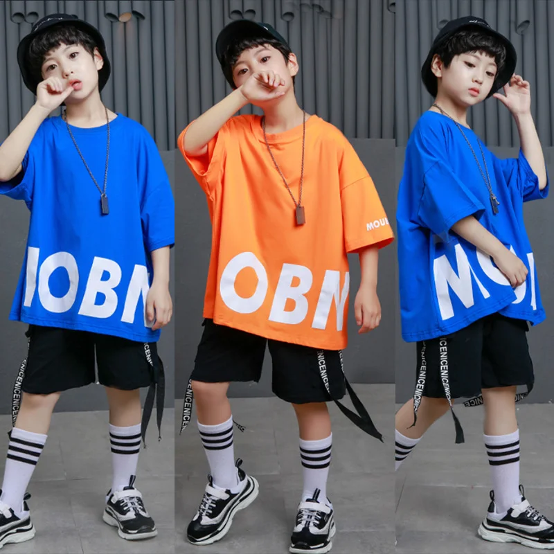 

Boys hip-hop loose hip-hop clothes Korean version boys and girls hiphop clothes children's jazz dance performance set summer