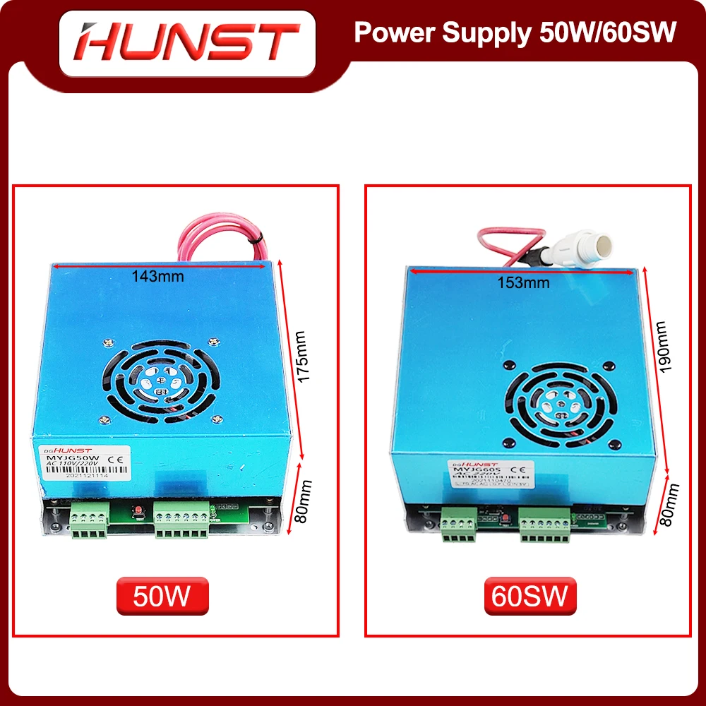 Hunst MYJG-50W 60W CO2 Laser Power Supply 110V/220V Optional, Suitable For 40~70w Cutting And Engraving Machine Glass Tube
