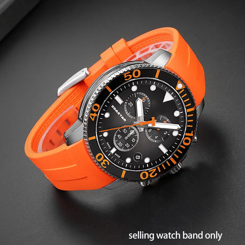 Фото Резиновый ремешок для часов Tissot 1853 Sea star T120, изогнутый силиконовый ремешок T120417A T120407A Series, 21 мм 22 мм, мужской синий браслет №5