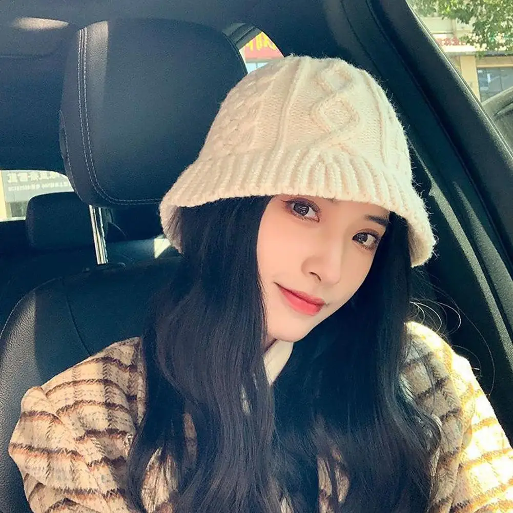 

Women Knitted Bucket Hat Twist Pattern Short Brim Dome Sun Protection Autumn Winter Knitted Hat Skullies Hat Streetwear