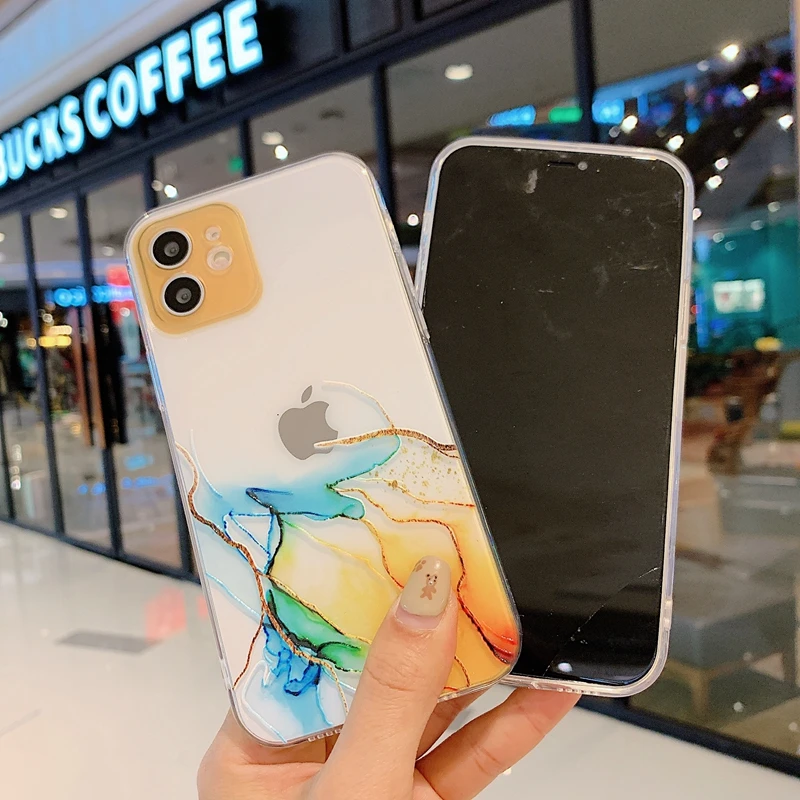 

Watercolor Painting Phone Case For iPhone 14 13 Pro Max 12 Mini 11 X XR XS 7 8 6 6S Plus SE 2020 Marble Clear Soft Cover