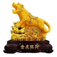 lucky feng shui ornament decor golden resin chinese zodiac tiger statue for home office table decoration top gifts collection