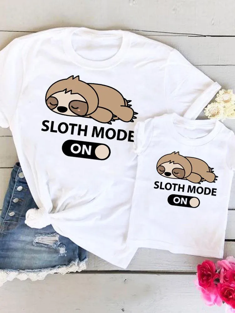 

Sloth Cute Animal Clothing Tee Family Matching Outfits Summer Women Kid Child Mom Mama Mother Tshirt Clothes Graphic T-shirt
