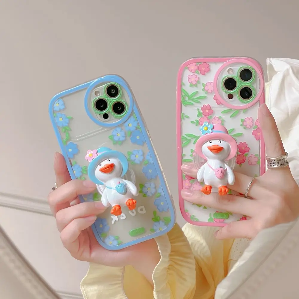 Корейский 3D чехол-подставка для телефона с изображением утки для iphone 13, 12, 11 Pro MAX, XS Max, XR, X, мягкая задняя крышка с цветами, Подарочный чехол