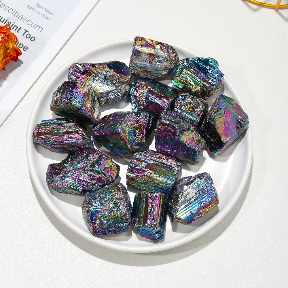 

100g Natural Black Tourmaline Crystal Raw Ore Gemstone Mineral Specimens Irregular Crystal Aura Electroplating Colorful Rainbow