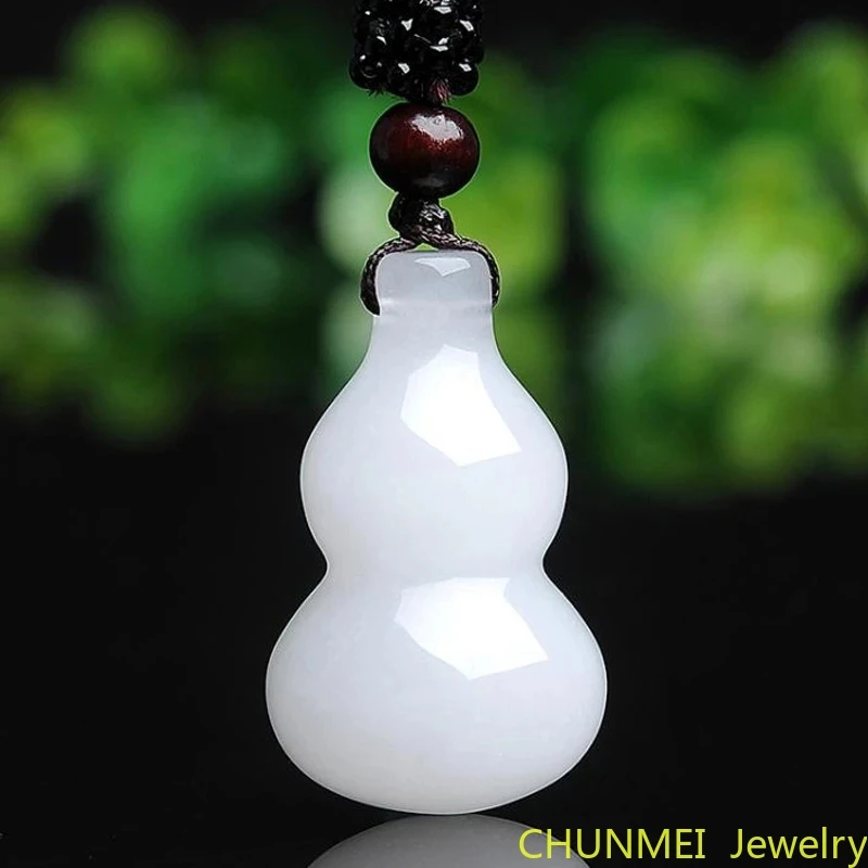 

XinJiang White Jade Gourd Pendant Necklace Drop Shipping Jade Stone Lucky Amulet FuLu Necklace with Chain for Men Women