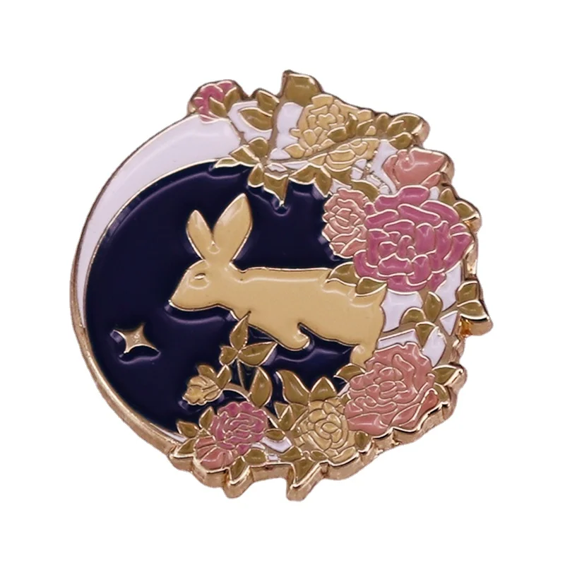 

Изысканная жесткая эмалированная брошь в форме Луны кролика цветка животного металлическая брошь для ювелирных изделий Аксессуар