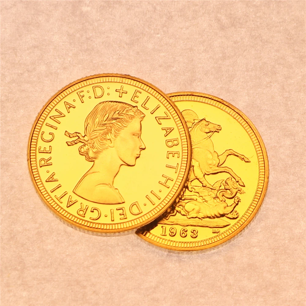 Позолоченная монета Соверен Джорджа Великобритании Елизаветы II 1963 года памятная