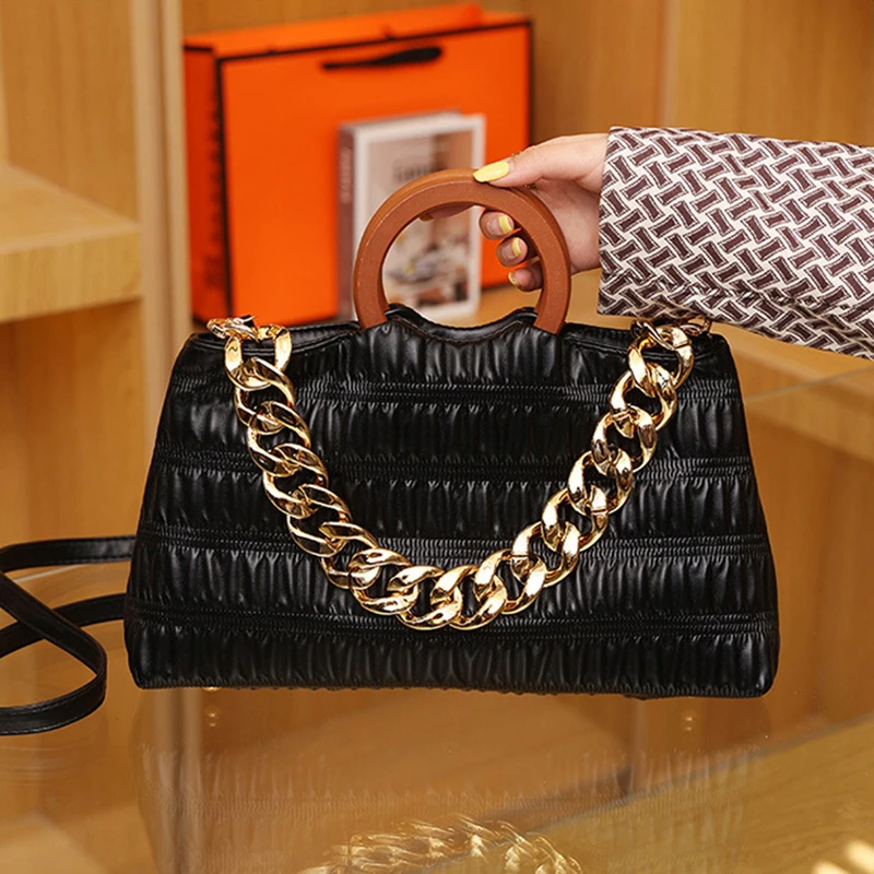 

Женская сумка на застежке-цепочке, вместительная сумка, модная трендовая простая плиссированная сумка через плечо, Новинка лета 2023