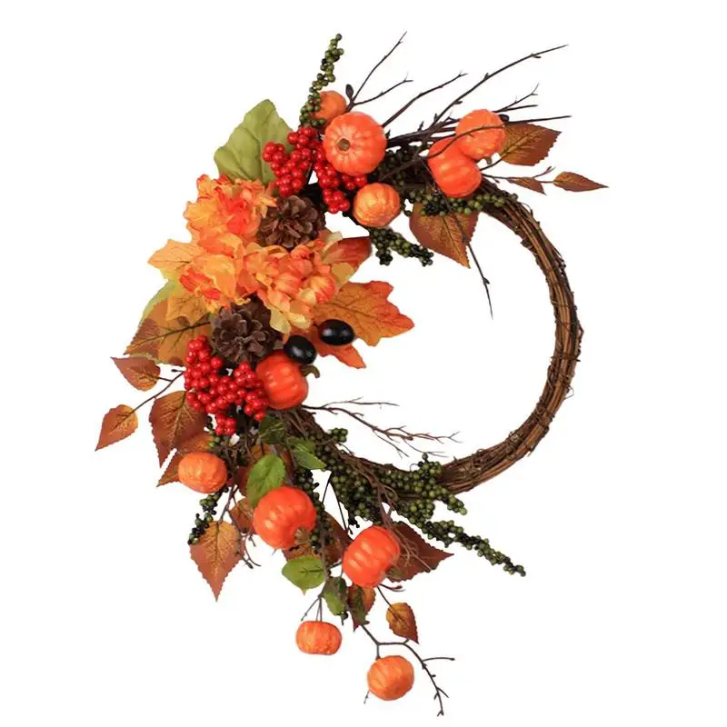 

Fall Wreaths For Front Door 50cm Autumn Wreath With Berry Pumpkin Maple Leaves Thanksgiving Harvest Festival Decoration