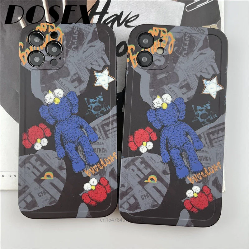 

Co-brand K-kaws Sesame Street Tide Korean Style Case For IPhone 13 12 11 Pro Max 8 7 Plus X Xs Xr Cover Frosted Silicone Couples