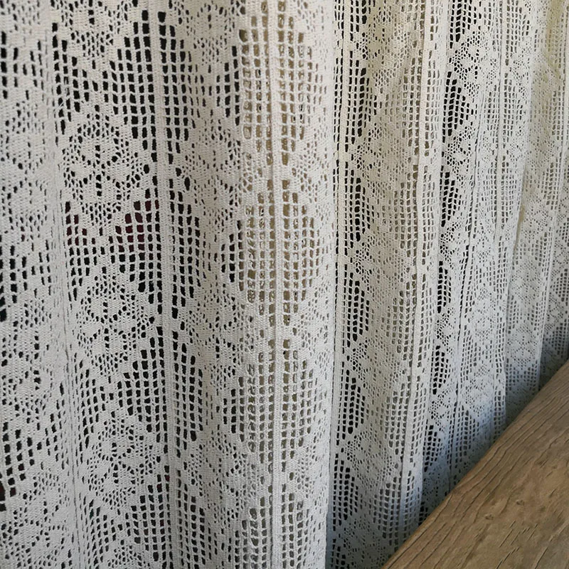 

Vintage Cotton Thread Woven Crochet Curtain Beige Geometric Hollow Lace Finished Tulle Curtain For Living Room Bedroom Balcony 4