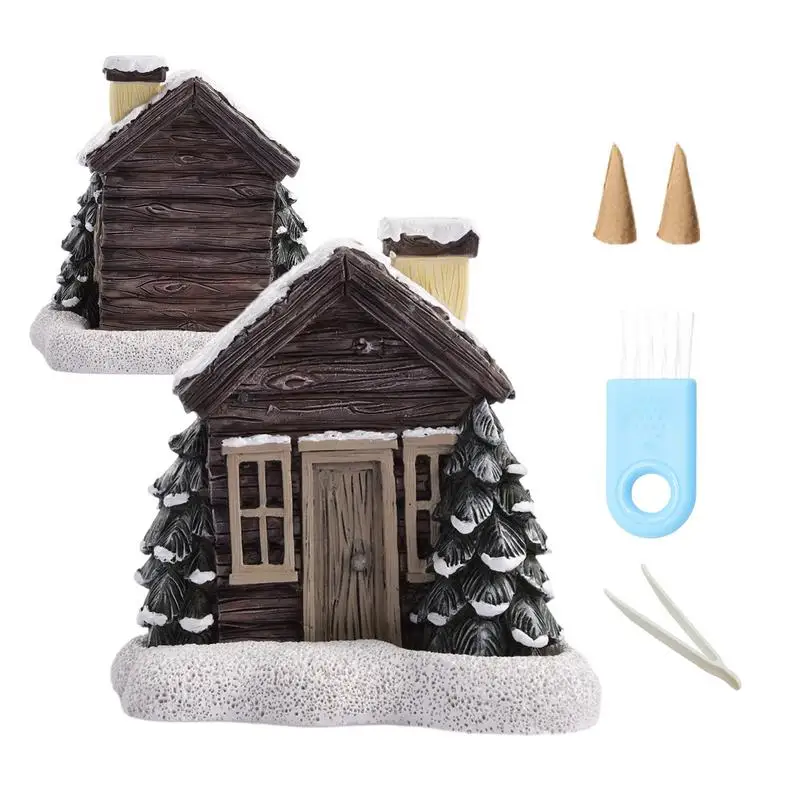 

Log Cabin Incense Cone Burner Resin xmas Village House Christmas Chimney Hut Incense Burner Tabletop Ornament for home decor