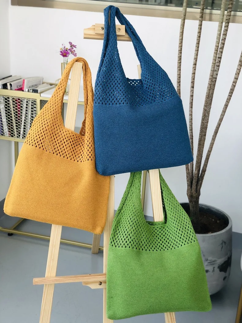 

Designer Knitted Handbags Female Large Capacity Totes Women's Pack Summer Beach Bag Big Purses Casual Hollow Woven Shoulder Bags