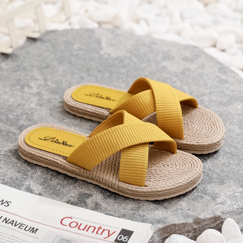 

Cross Band Women Slippers 2022 Summer New Casual Outdoor Beach Shoes Dress Hemp Rope Sandals Soft Slides Flip-flops Women Shoes
