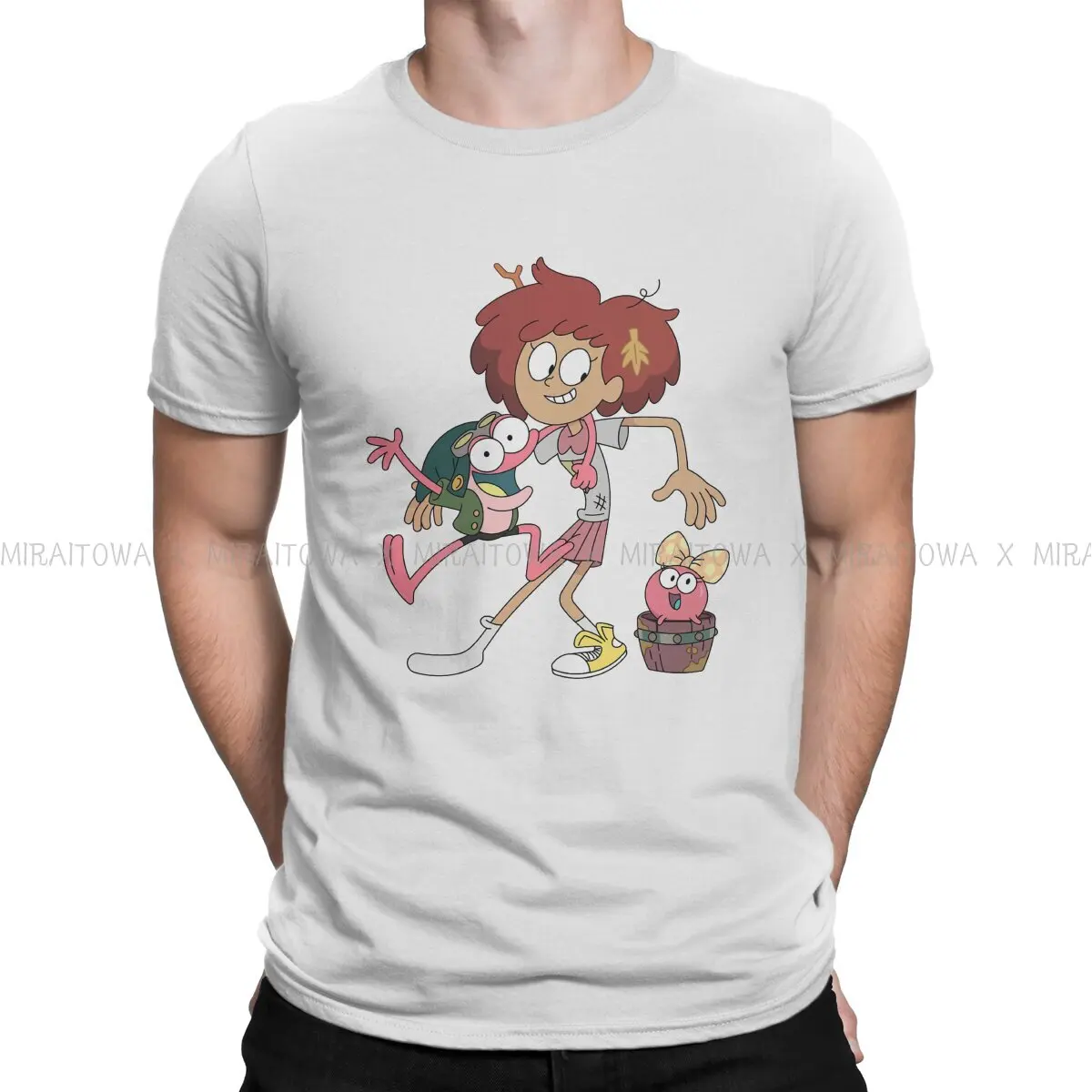 

Amphibia Frog Anime Anne Polly and Sprig Tshirt Homme Men's Streetwear Blusas Loose Cotton T Shirt For Men